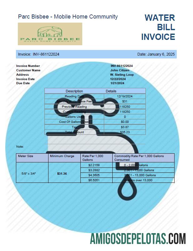 realista Modelo de fatura de serviços públicos do Parc Bisbee dos EUA em formatos Word e PDF